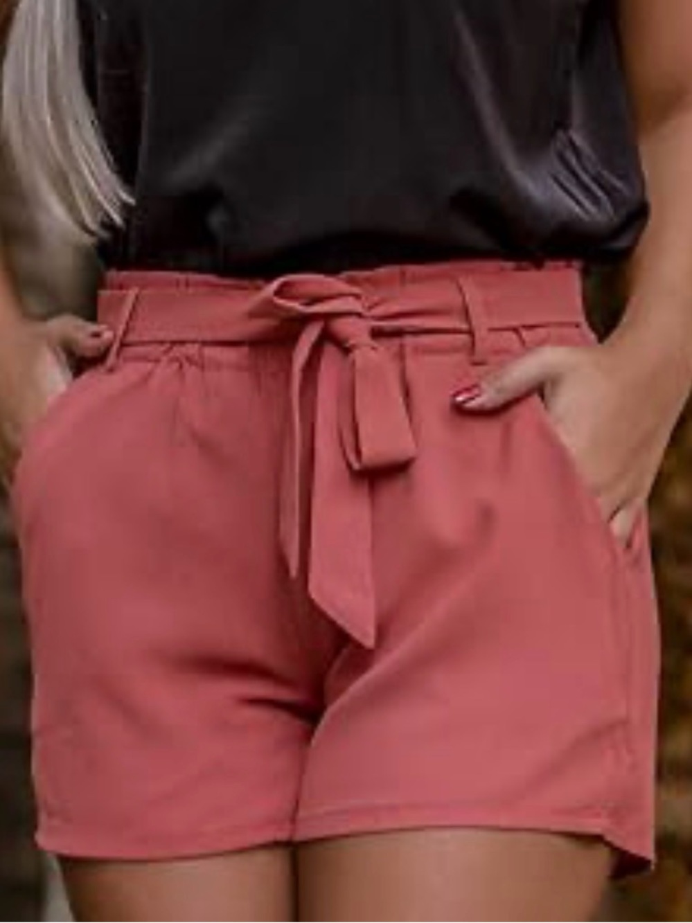 SOHO | Women’s High-Waist Tie Paperbag Shorts - Dusty Rose | M